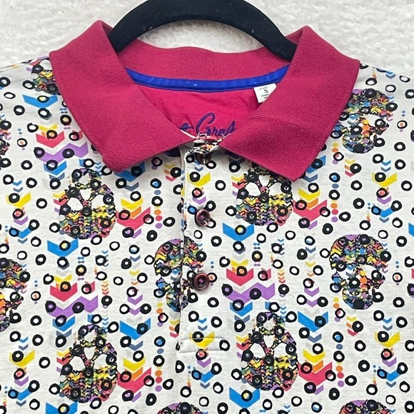 Robert Graham Shirt Mens Small Polo Skulls Day Of The Dead Neon All Over Print - Picture 4 of 10